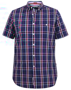 D555 Royston Kariertes Kurzarmhemd mit Button-Down-Kragen und Tasche, Marineblau